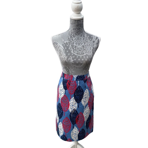 Boden Women’s 4L Leaf Print A Line Pencil Skirt, Red, White, & Blue Skirt - Picture 2 of 9